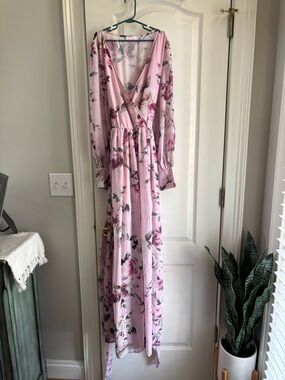 Lily Pink w Floral Wrap Maxi Dress